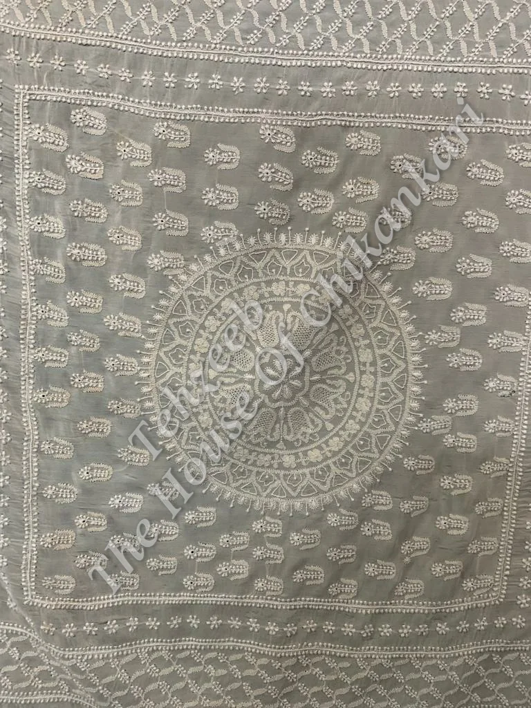 The Madkal - Unique Ek Taar Chikankar- Crepe Silk Chikankari Saree, detail 2