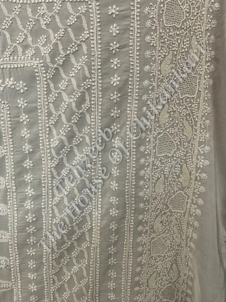 The Madkal - Unique Ek Taar Chikankar- Crepe Silk Chikankari Saree, detail 3