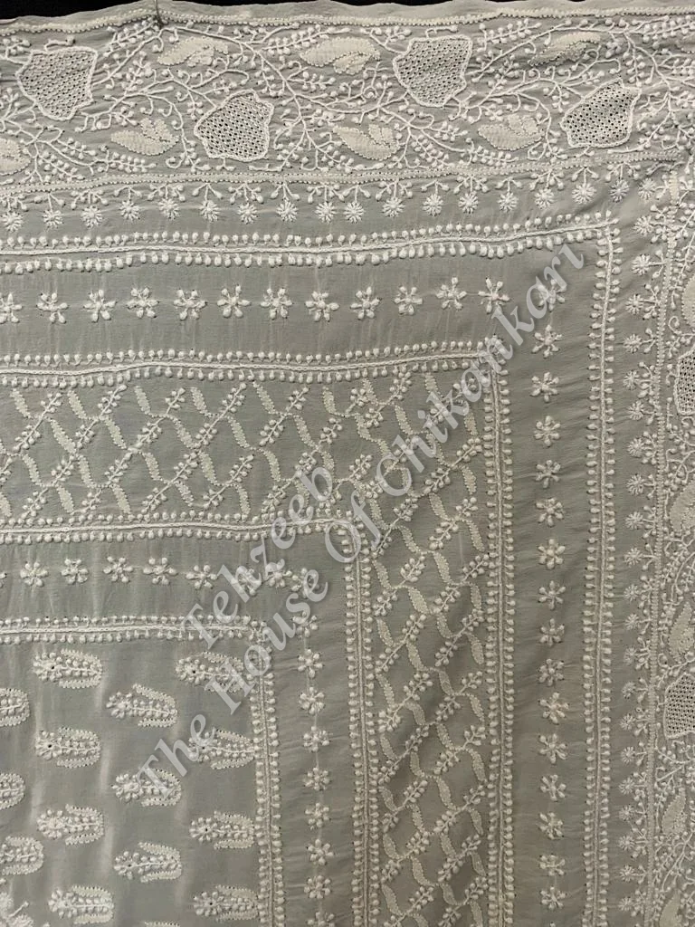 The Madkal - Unique Ek Taar Chikankar- Crepe Silk Chikankari Saree, detail 4