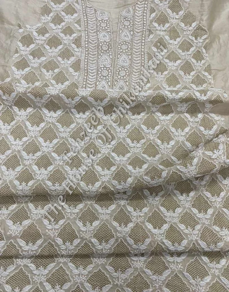 Tissue Silk Chikankari Suit of Haath Jaali, Gold Tissue Lattice Jaal