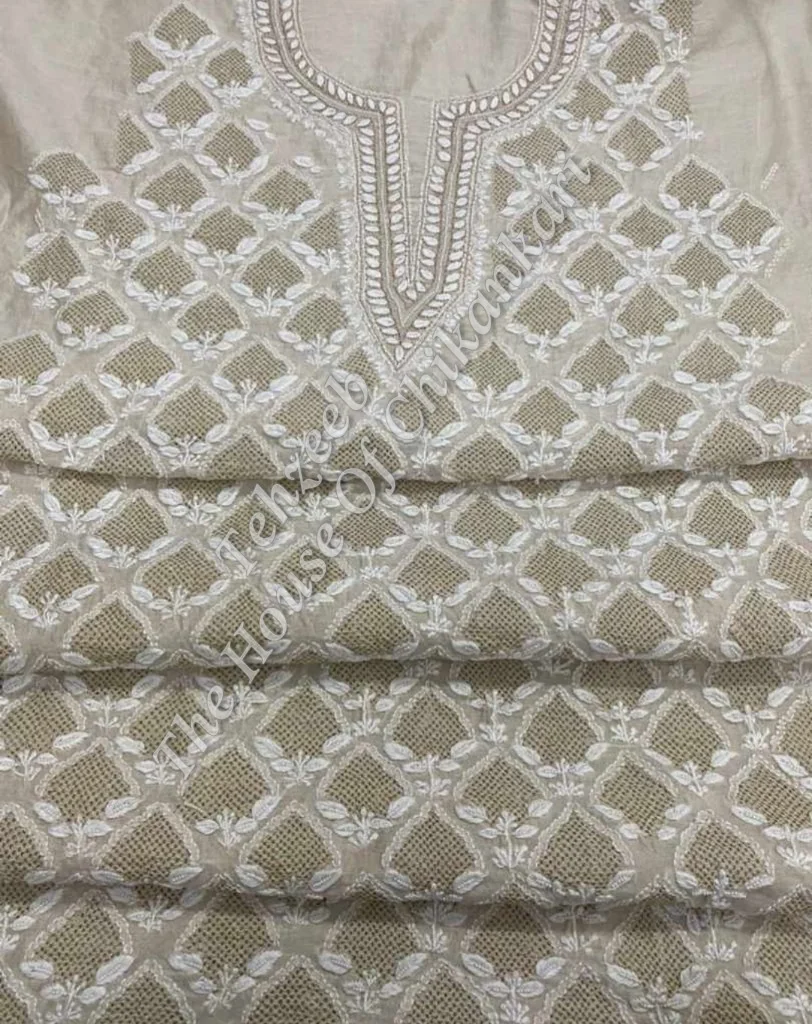 Tissue Silk Chikankari Suit of Haath Jaali, Gold Tissue Lattice Jaal, detail 2