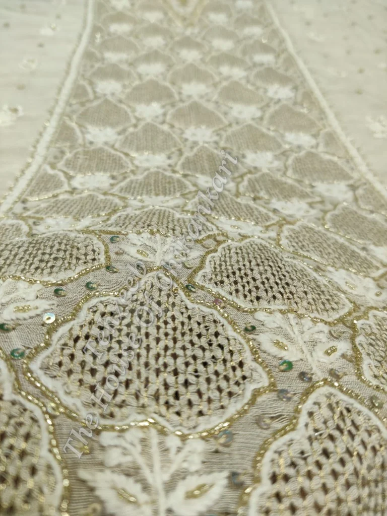 Tissue Silk Chikankari Suit of Haath Jaali, Gold Tissue Yoke, detail 3