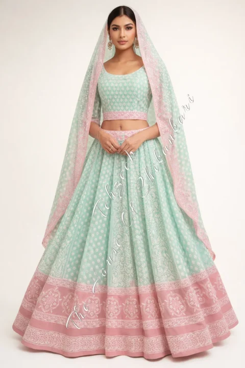 Traditional Awadhi Ek Taar Chikankari Lehenga Set