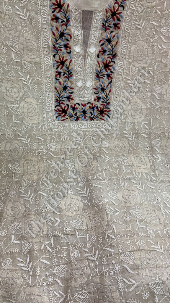 Tussar Silk Parsigara - Chikankari Set with Bandhani Silk Dupatta, detail 2