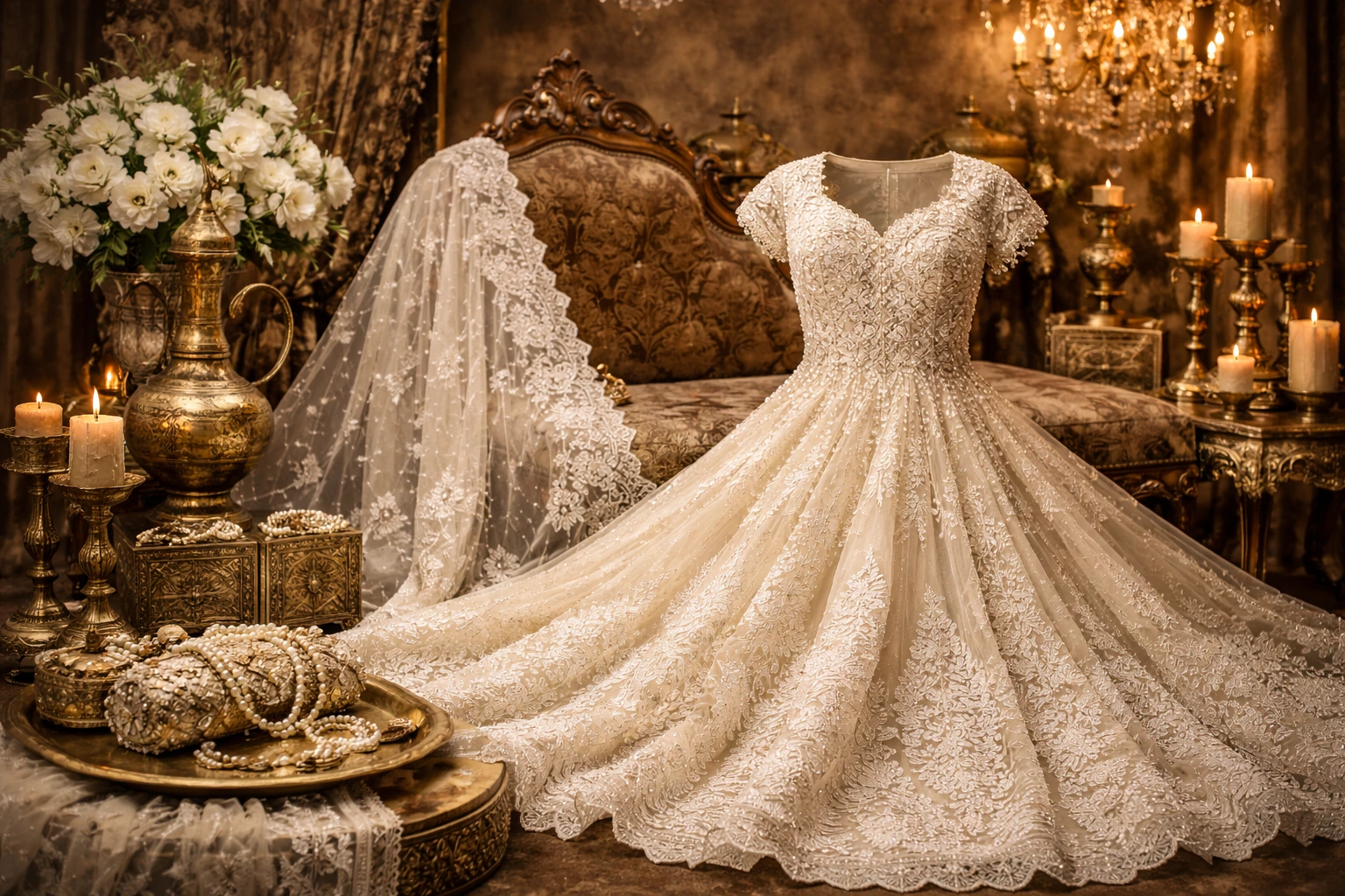Luxury handmade chikankari couture dress detail