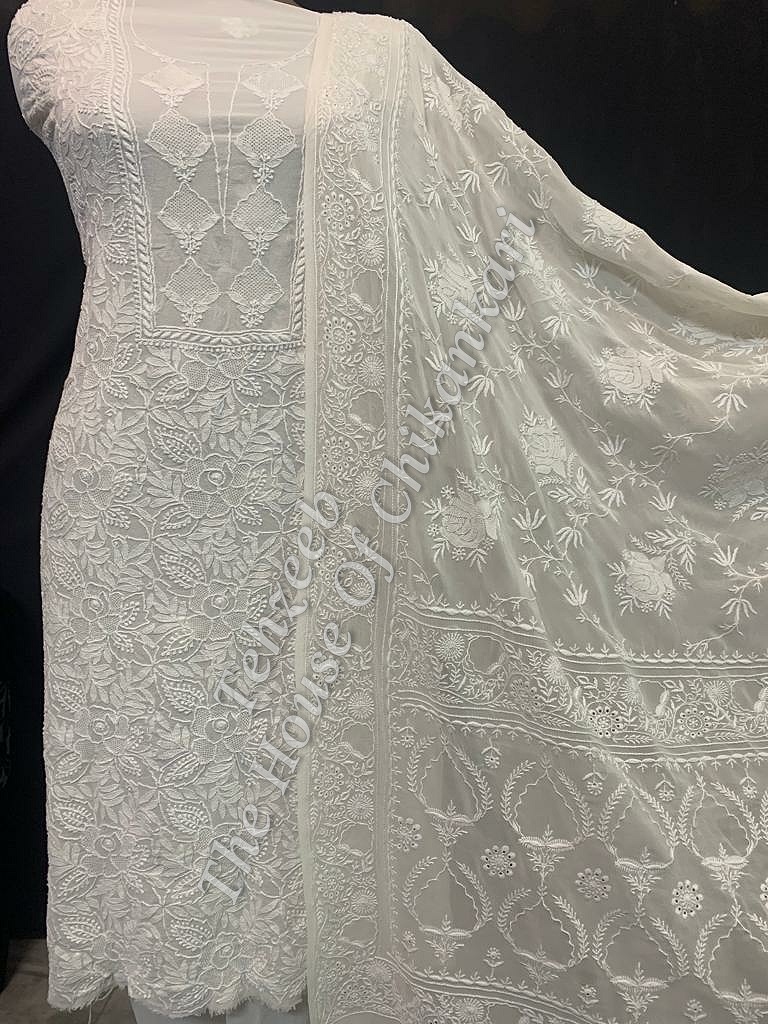 White Beauty -Haath Jaali Chikan Suit