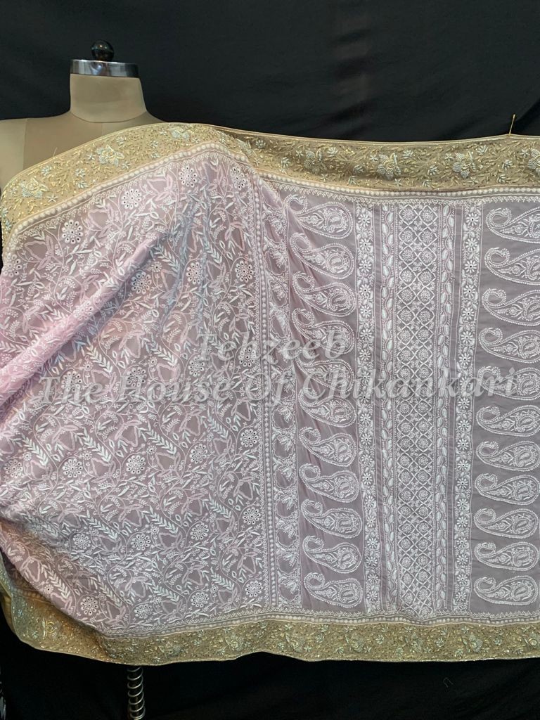 Zardosi Lucknowi Chikankari Saree, detail 2