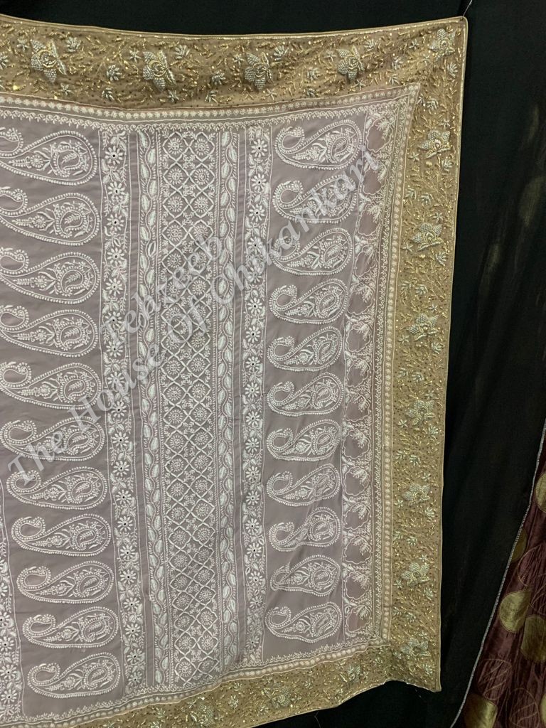 Zardosi Lucknowi Chikankari Saree, detail 3
