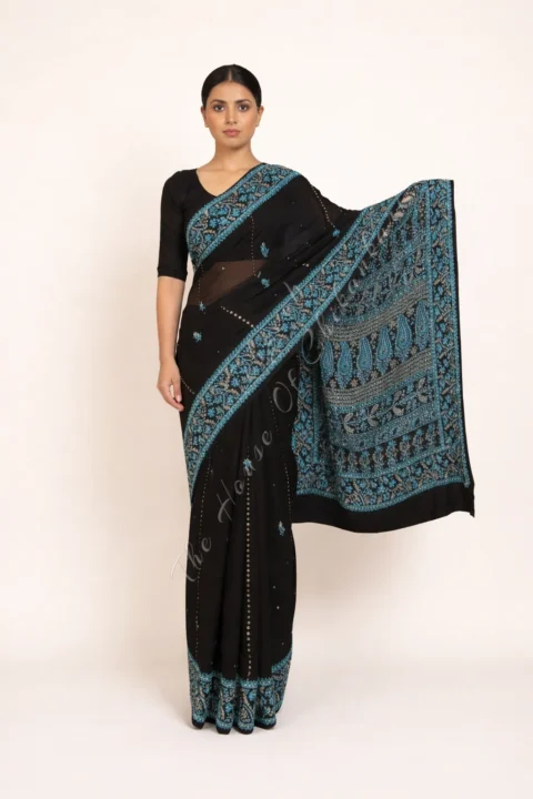 Zarmina: Hand Embroidered Chikankari Saree with Regal Detailing